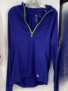 Women’s size large adidas blue Half-Zip Pullover with Neon Green Trim